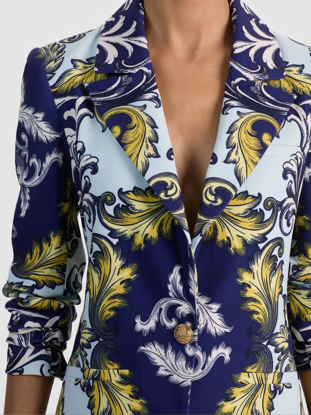 Alice and olivia Printed Blue & Yellow Tailored Blazer - Picture 2 of 4